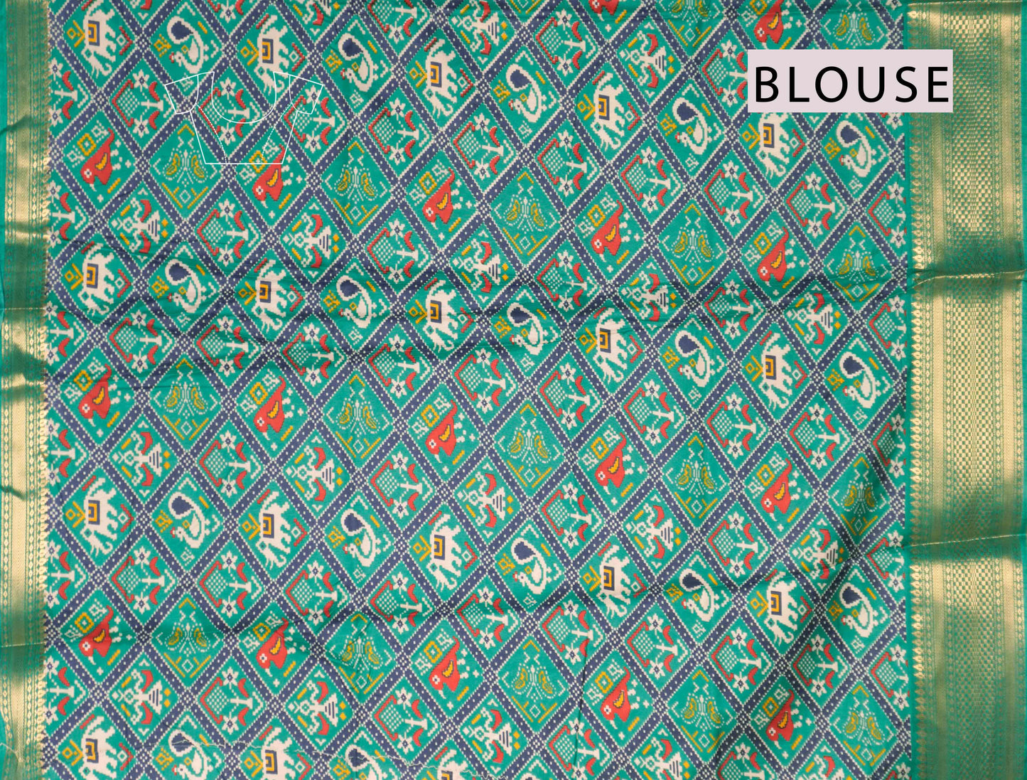 Navy Blue Semi Dola Green Zari Border Saree