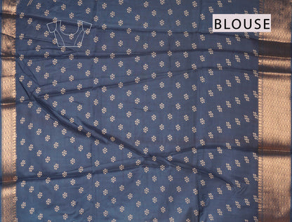 Royal Blue Semi Dola Fancy Stripes Print Zari Border Saree