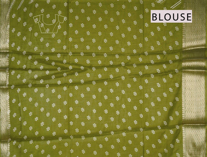 Olive Green Semi Dola Fancy Stripes Print Zari Border Saree