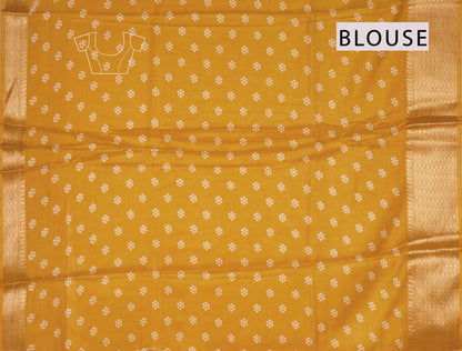 Golden Yellow Semi Dola Fancy Stripes Print Zari Border Saree