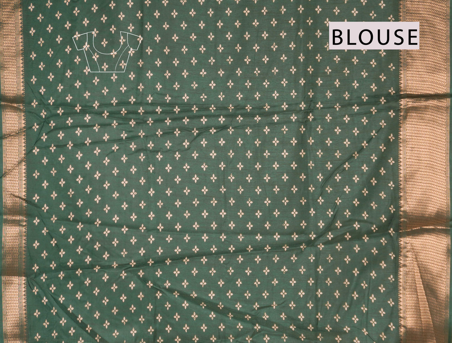 Green Semi Dola Floral Frames Print Zari Border Saree