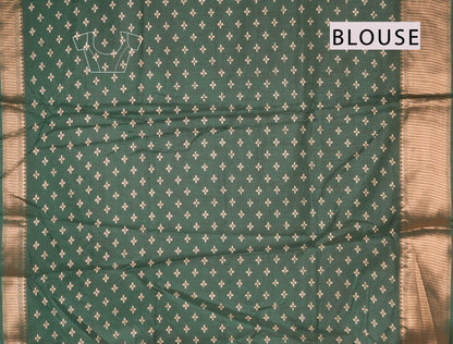 Green Semi Dola Floral Frames Print Zari Border Saree