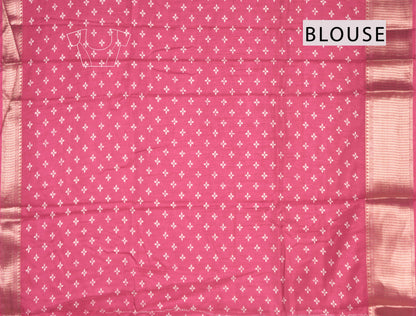 Pink Semi Dola Floral Frames Print Zari Border Saree