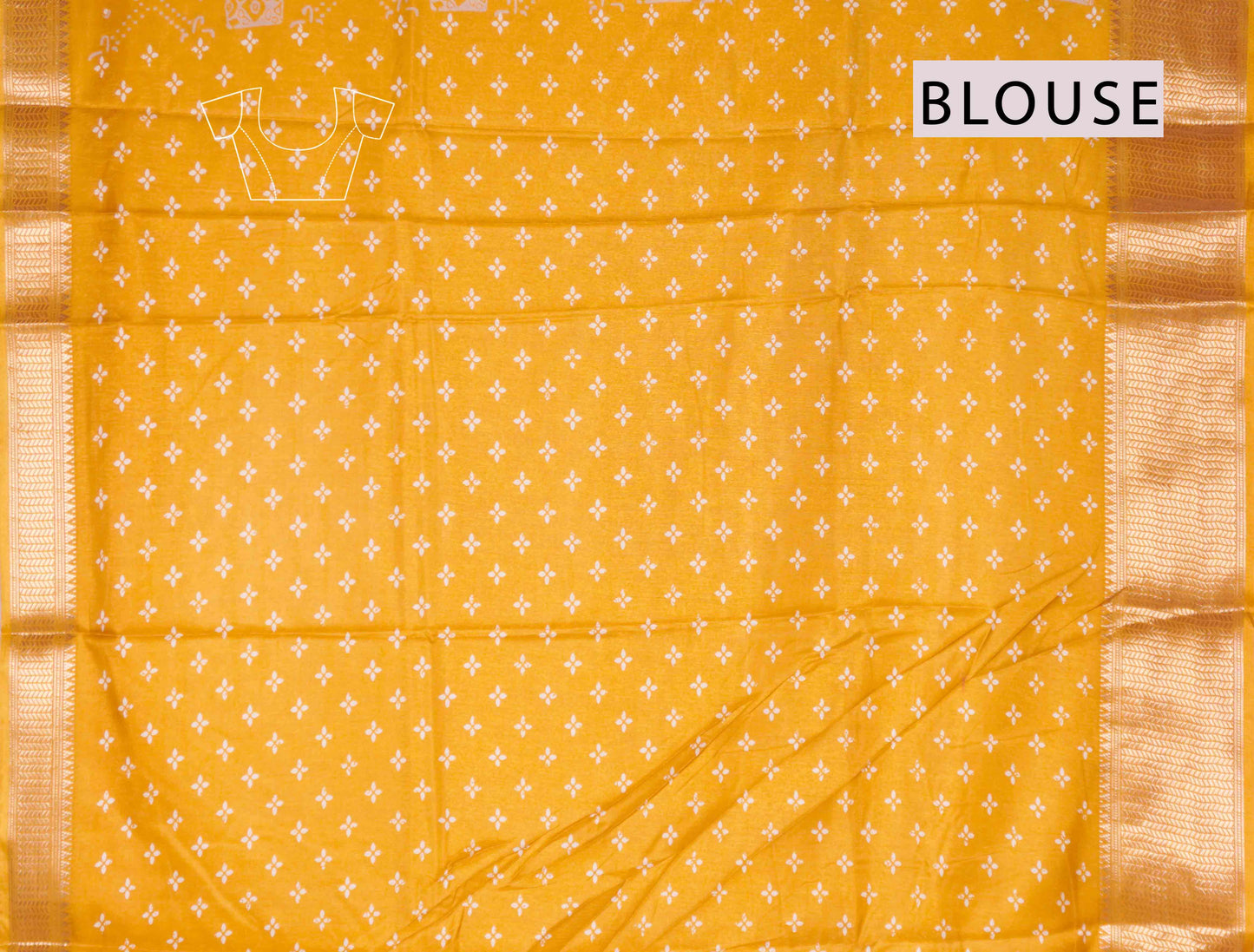 Dark Golden Yellow Semi Dola Floral Frames Zari Border Saree