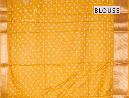 Dark Golden Yellow Semi Dola Floral Frames Zari Border Saree