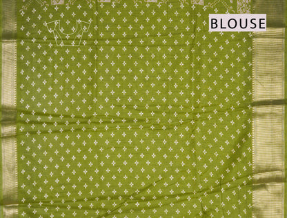 Olive Green Semi Dola Floral Frames Print Zari Border Saree