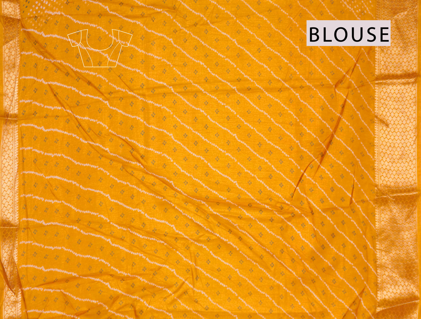 Dark Golden Yellow Semi Dola Dots Print Zari Border Saree