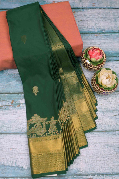 Dark Green Semi Soft Silk Small Butta Royal Palanquin Saree