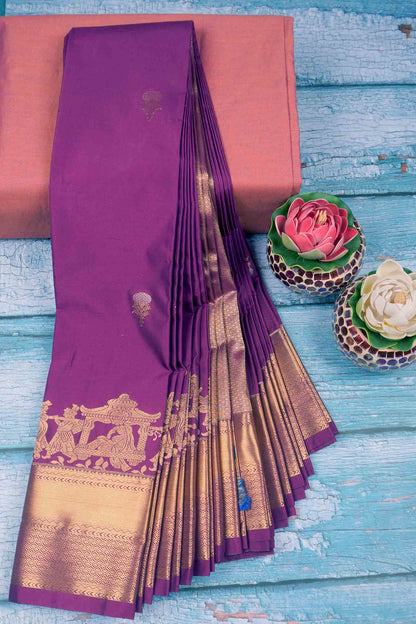 Purple Semi Soft Silk Small Butta Palanquin Zari Border Semi Soft Silk Saree
