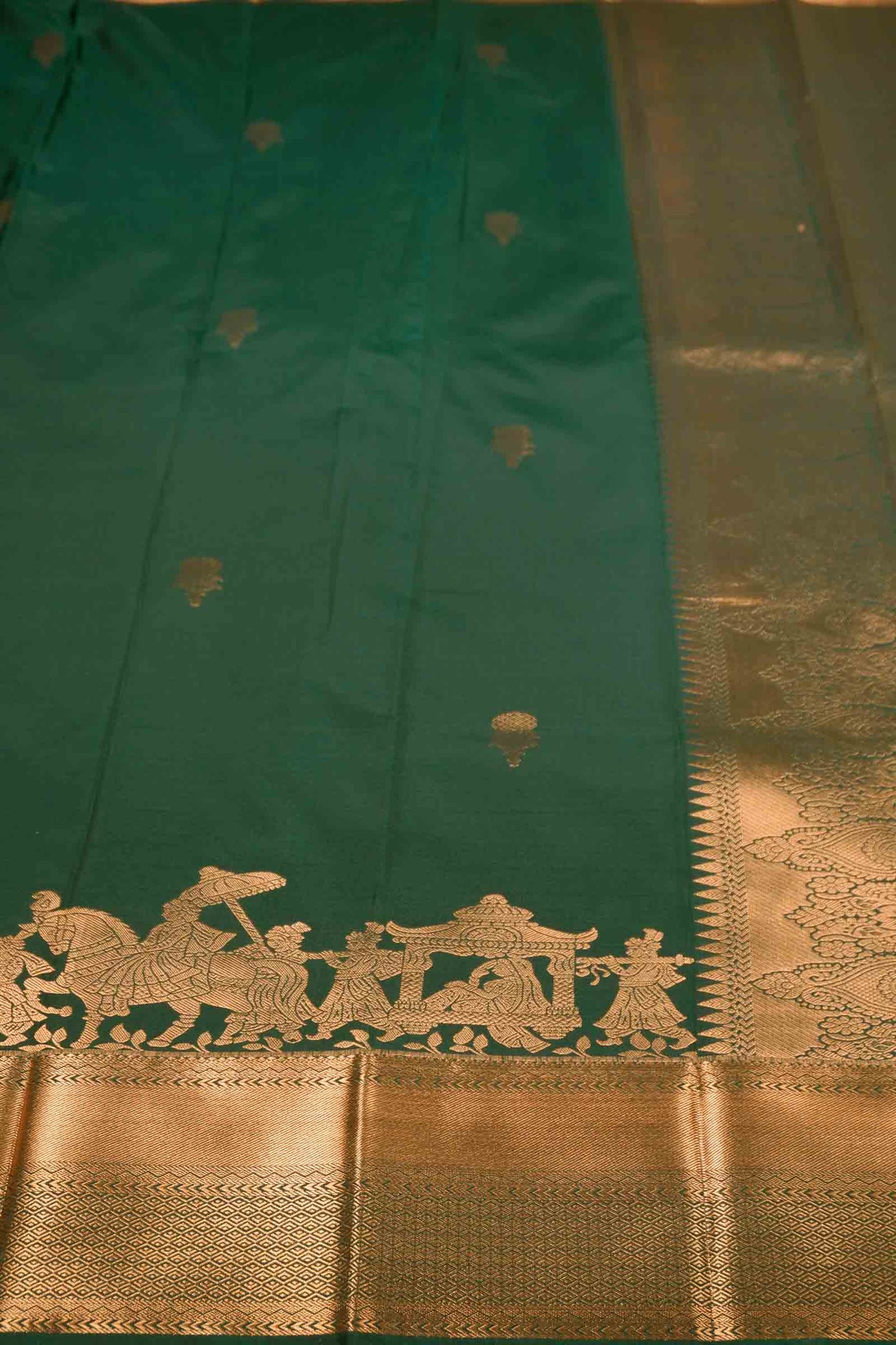 Dark Green Semi Soft Silk Small Butta Royal Palanquin Saree