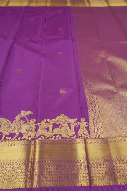 Purple Semi Soft Silk Small Butta Palanquin Zari Border Semi Soft Silk Saree