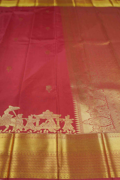 Deep Maroon Semi Soft Silk Small Butta Palanquin Zari  Border Saree