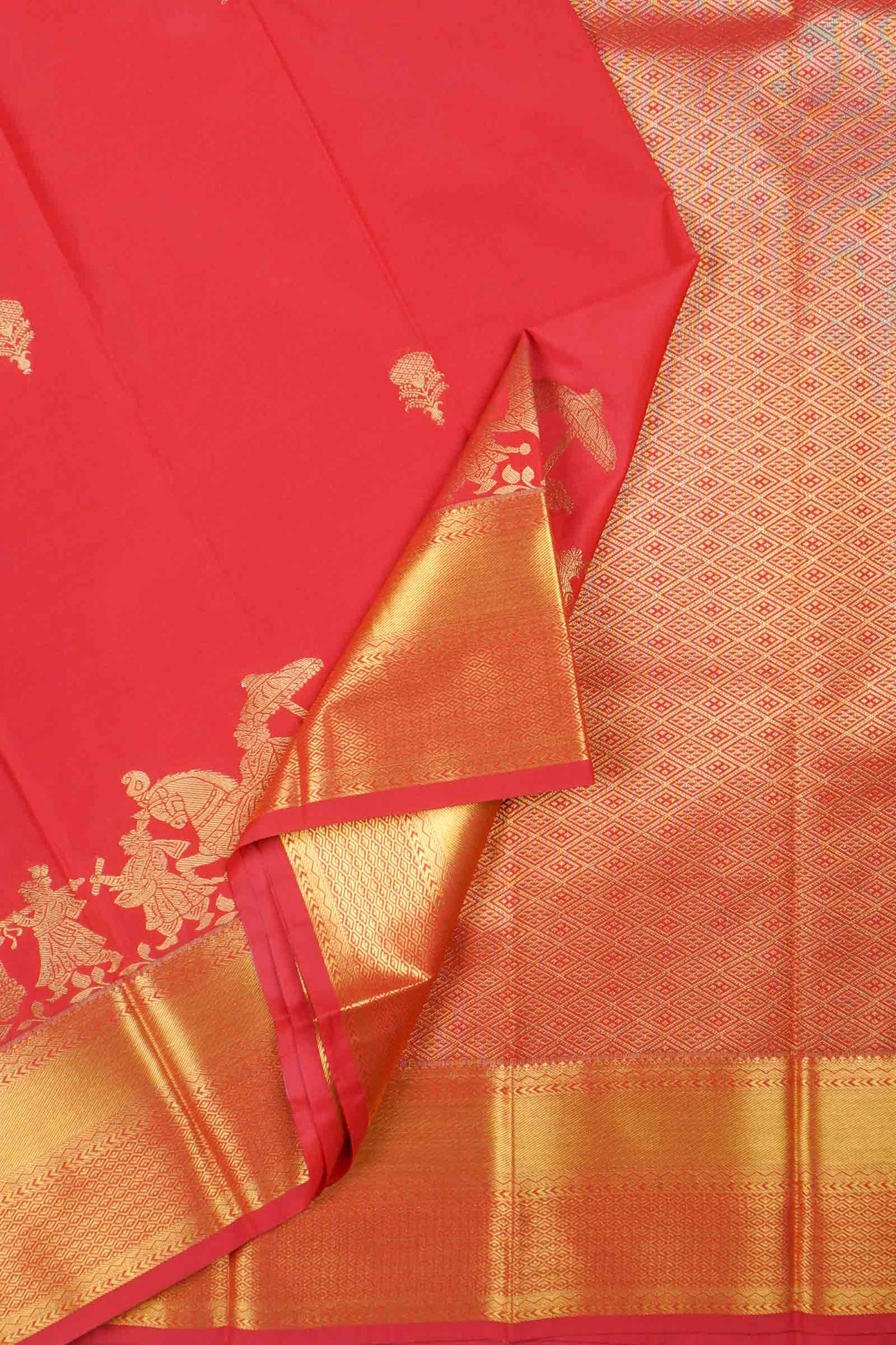 Red Colour Semi Soft Silk Small Butta Pallaku Zari Border Saree