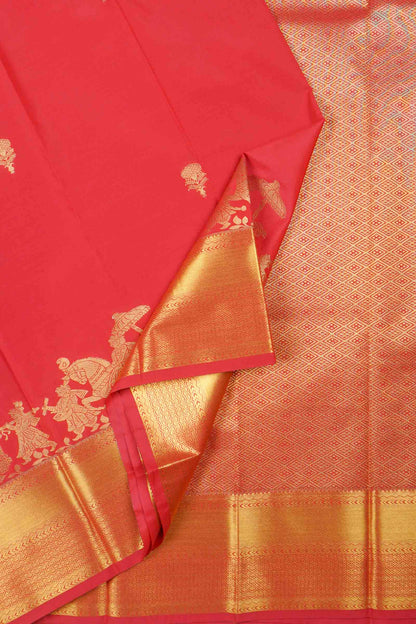 Red Colour Semi Soft Silk Small Butta Pallaku Zari Border Saree
