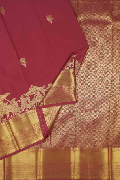 Deep Maroon Semi Soft Silk Small Butta Palanquin Zari  Border Saree