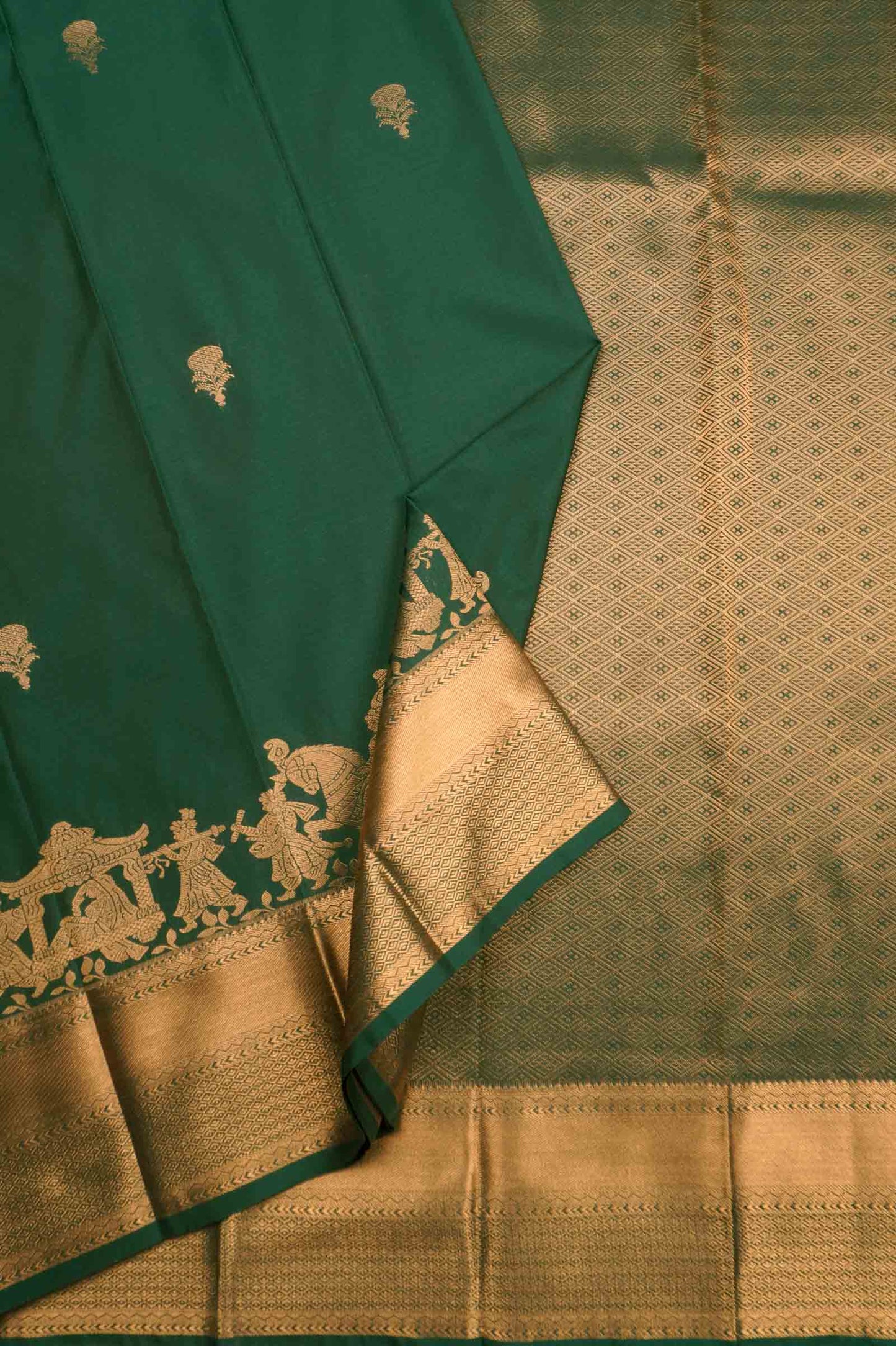 Dark Green Semi Soft Silk Small Butta Royal Palanquin Saree