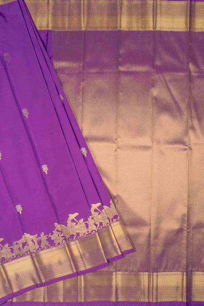 Purple Semi Soft Silk Small Butta Palanquin Zari Border Semi Soft Silk Saree
