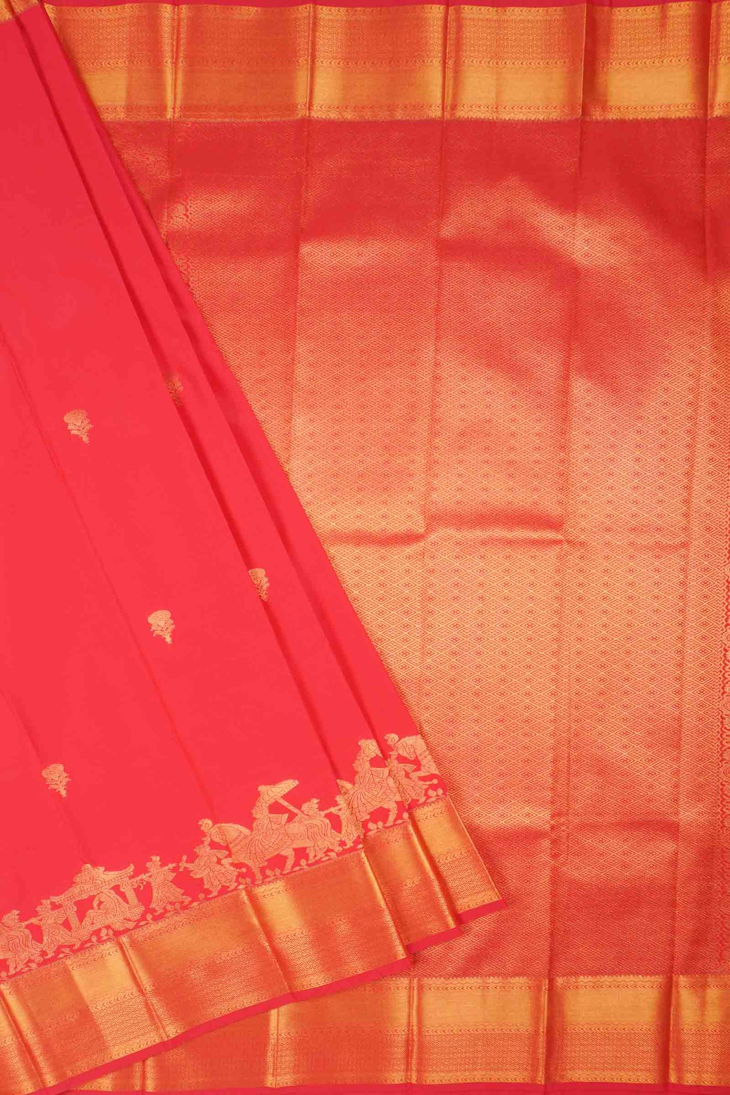 Red Colour Semi Soft Silk Small Butta Pallaku Zari Border Saree