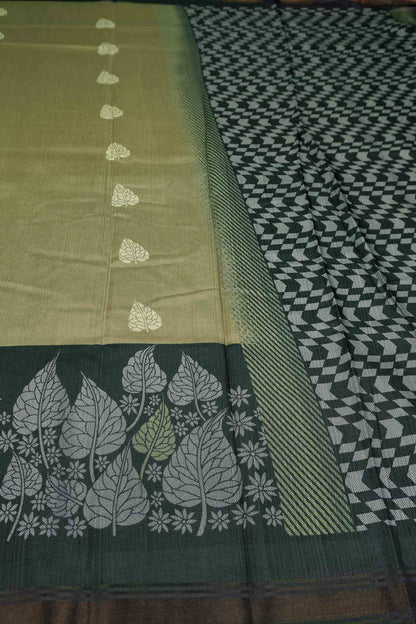Green Printed Cotton Copper Leaves Saree