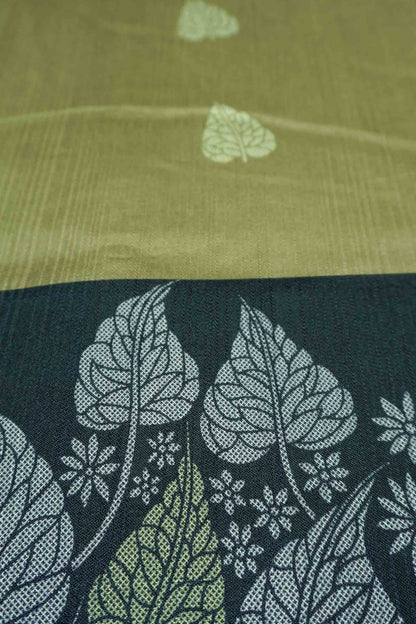 Green Printed Cotton Copper Leaves Saree