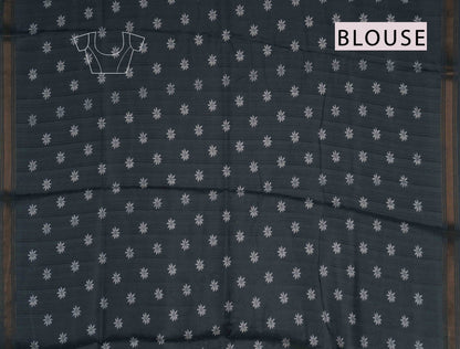 Green Printed Cotton Copper Leaves Saree