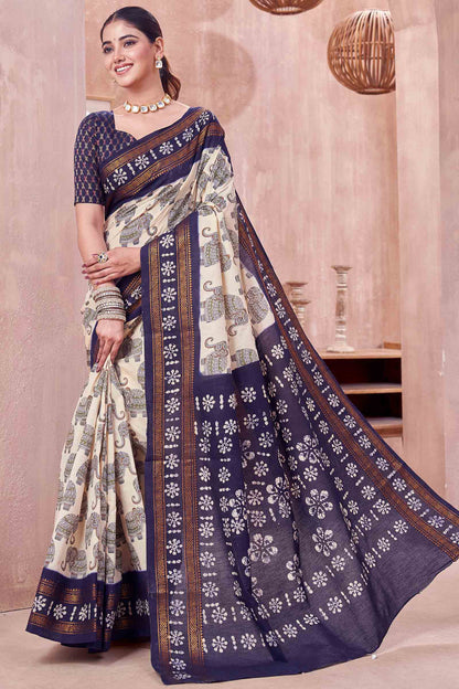 Off White Pure Sungudi Cotton Elephant Design Paisely Pallu Saree NAA244