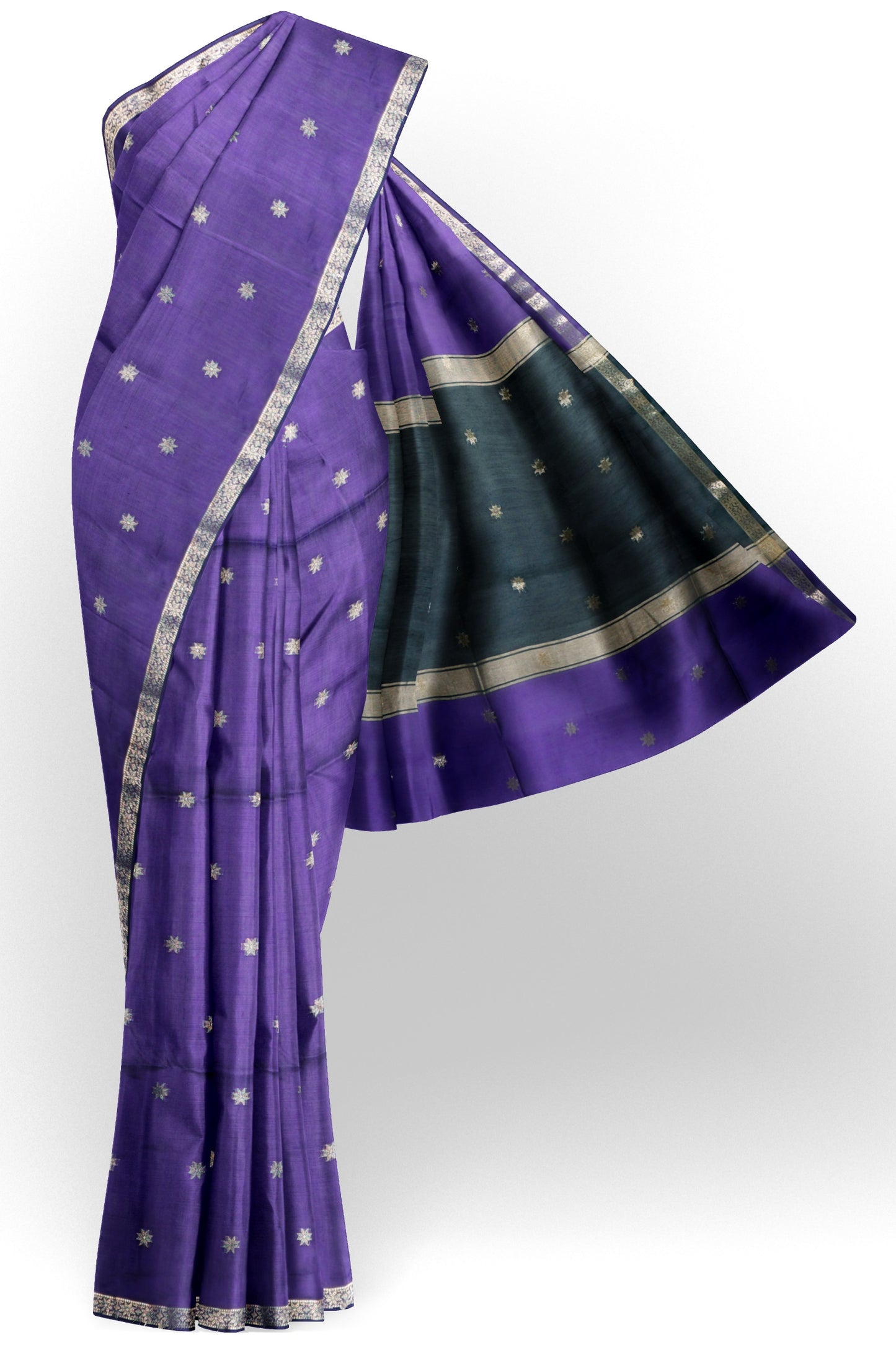 Violet Semi Maheswari Cotton Sampada Puspa Butta Contrast Pallu Saree