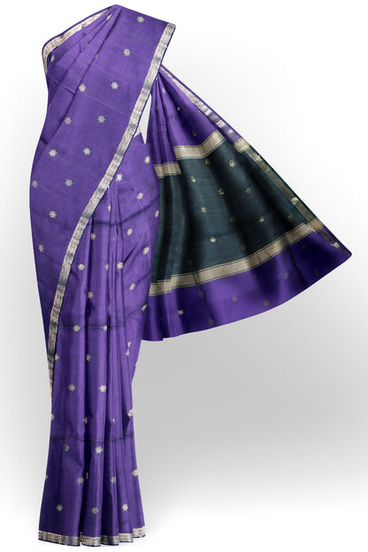 Violet Semi Maheswari Cotton Sampada Puspa Butta Contrast Pallu Saree