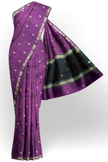 Purple Semi Maheswari Cotton Sampada Puspa Butta Black Contrast Pallu Saree