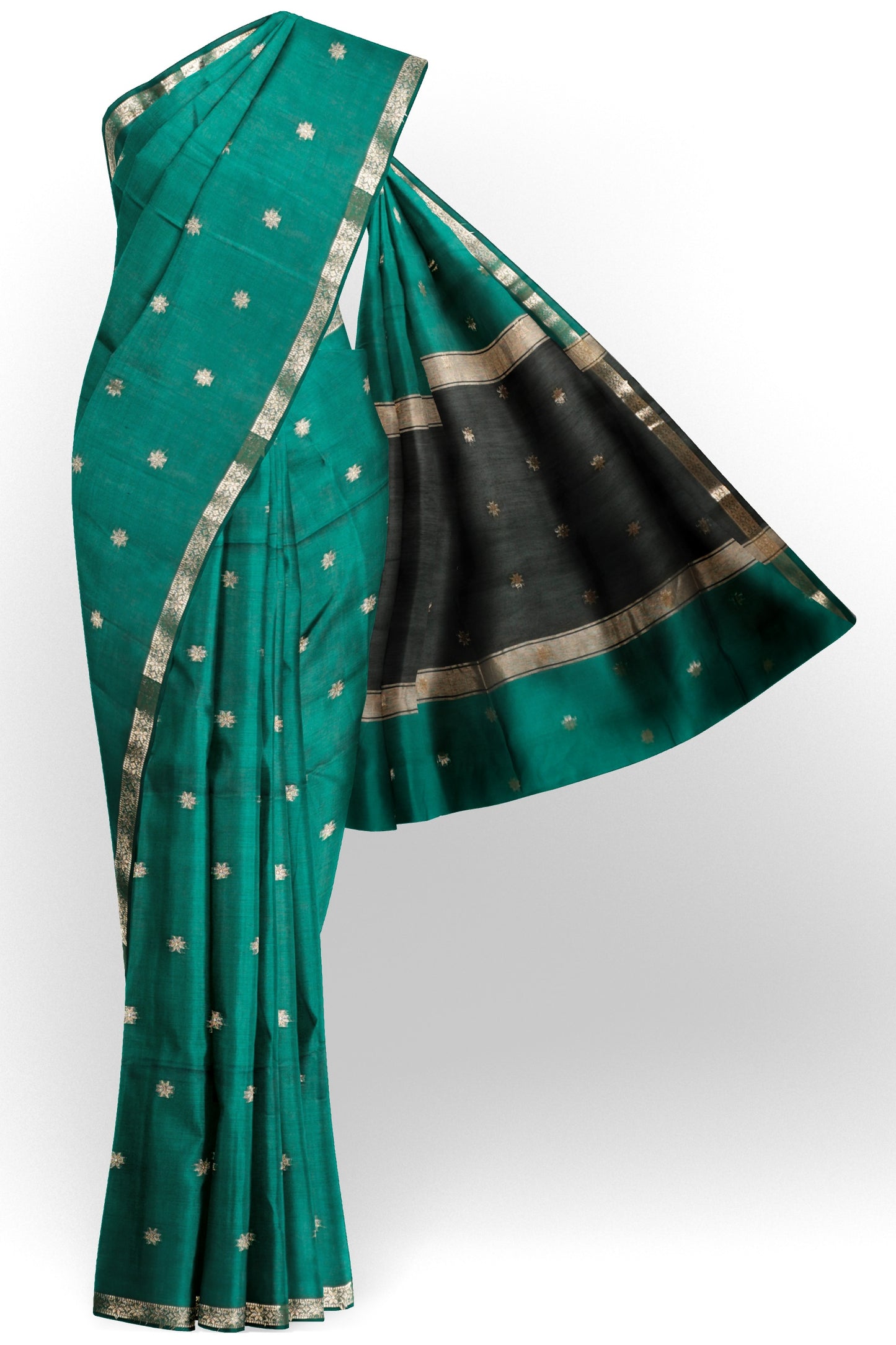 Green Semi Maheswari Cotton Sampada Puspa Butta Contrast Pallu Saree