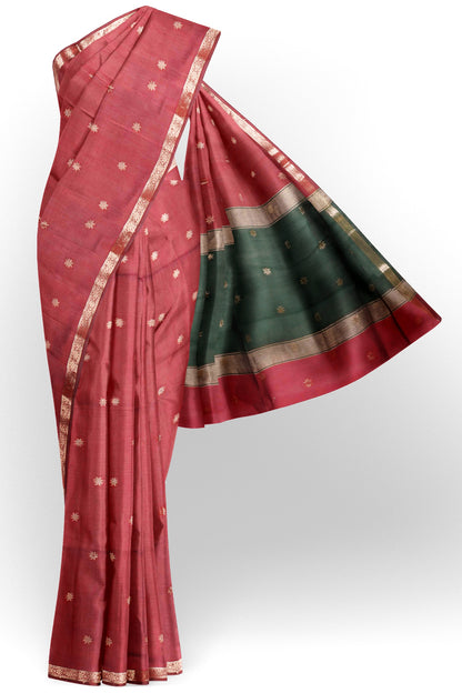 Maroon Semi Maheswari Cotton Sampada Puspa Butta Contrast Pallu Saree