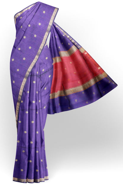 Violet Semi Maheswari Cotton Sampada Puspa Butta Contrast Pallu Saree