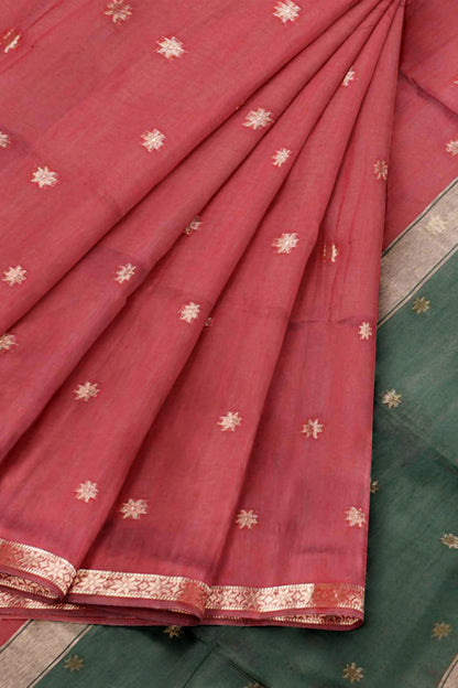Maroon Semi Maheswari Cotton Sampada Puspa Butta Contrast Pallu Saree