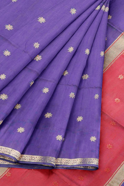 Violet Semi Maheswari Cotton Sampada Puspa Butta Contrast Pallu Saree