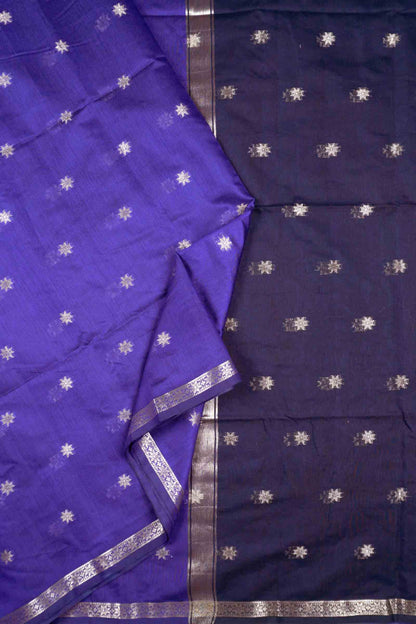 Violet Semi Maheswari Cotton Sampada Puspa Butta Contrast Pallu Saree