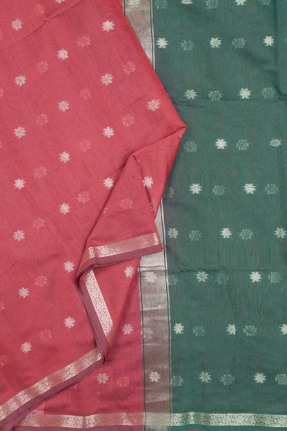 Maroon Semi Maheswari Cotton Sampada Puspa Butta Contrast Pallu Saree