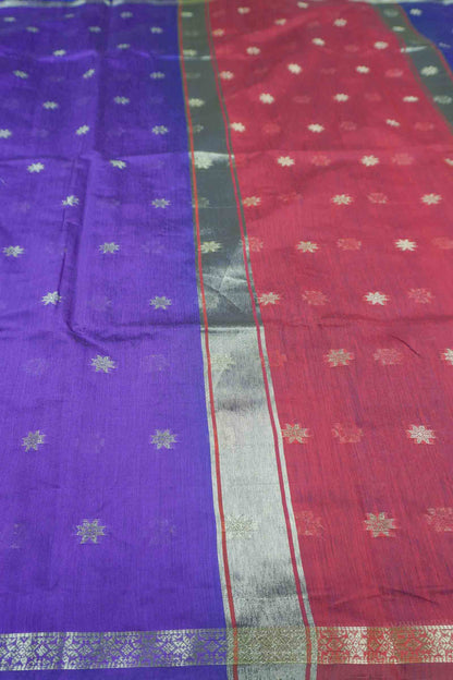 Violet Semi Maheswari Cotton Sampada Puspa Butta Contrast Pallu Saree