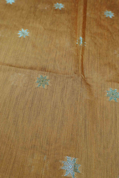 Dark Mustard Yellow Semi Maheswari Cotton Sampada Puspa Butta Contrast Pallu Saree