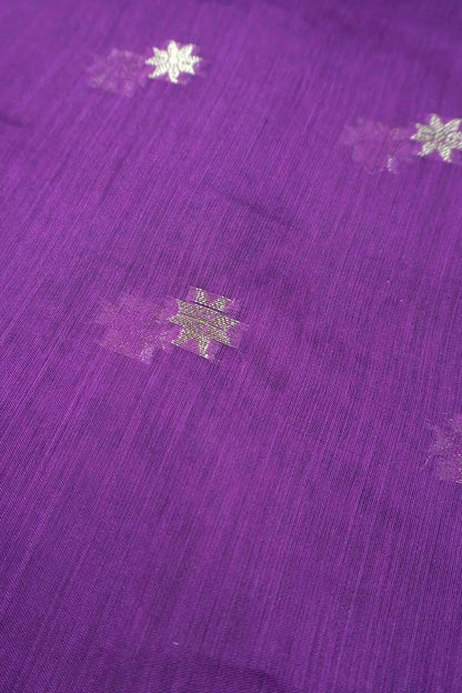 Purple Semi Maheswari Cotton Sampada Puspa Butta Contrast Pallu Saree