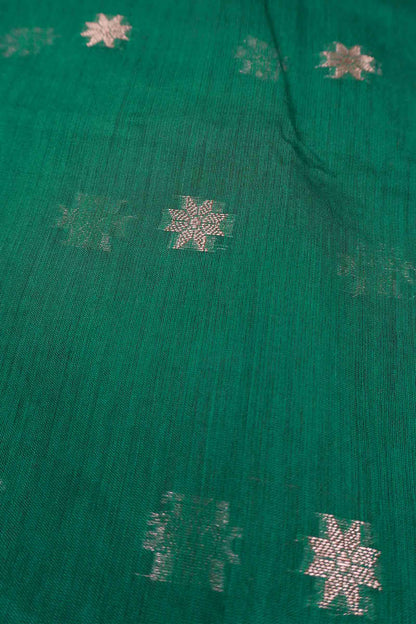 Green Semi Maheswari Cotton Sampada Puspa Butta Contrast Pallu Saree