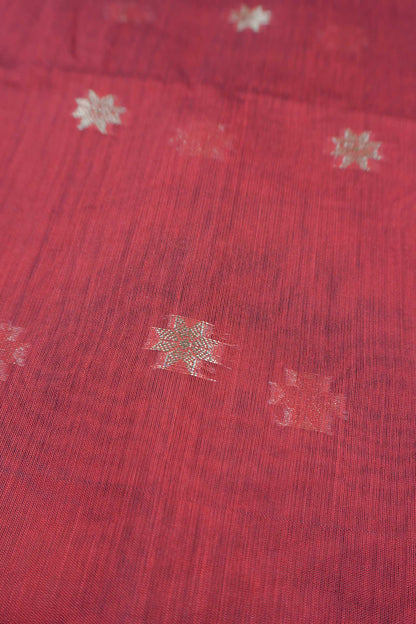 Maroon Semi Maheswari Cotton Sampada Puspa Butta Contrast Pallu Saree