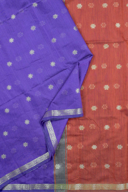 Violet Semi Maheswari Cotton Sampada Puspa Butta Contrast Pallu Saree