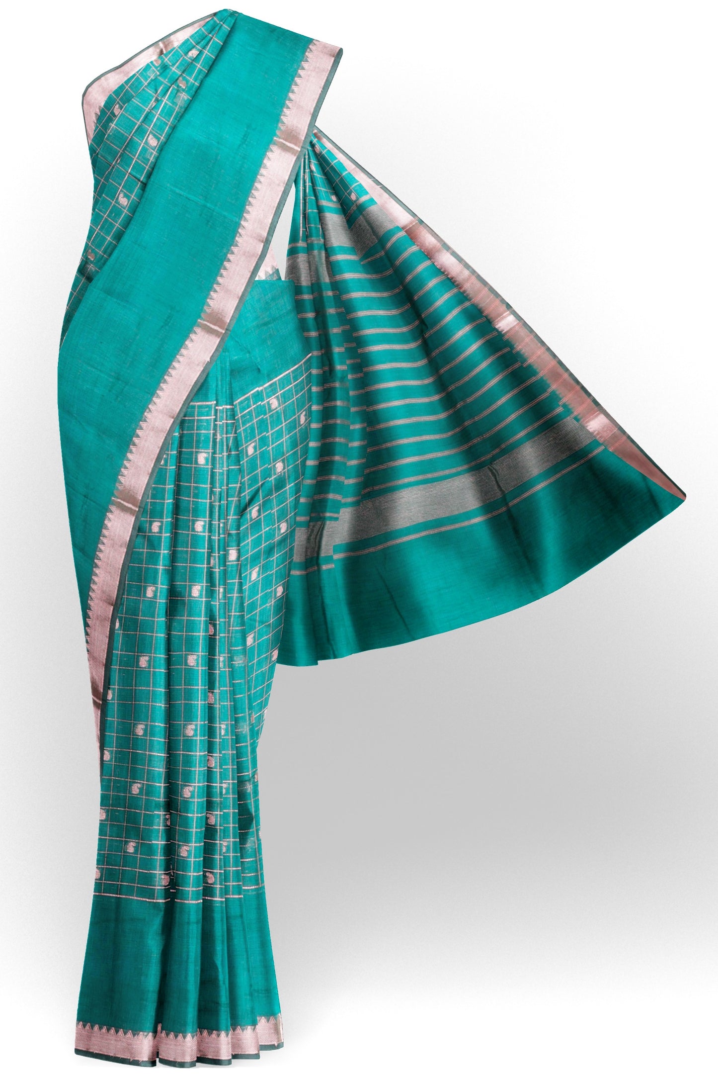 Green Semi Maheswari Cotton Chandrika Checks Butta Saree NAA232