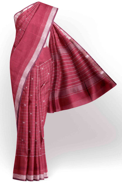 Maroon Semi Maheswari Cotton Chandrika Checks Butta Saree