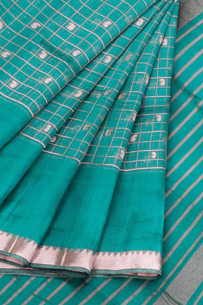 Green Semi Maheswari Cotton Chandrika Checks Butta Saree NAA232