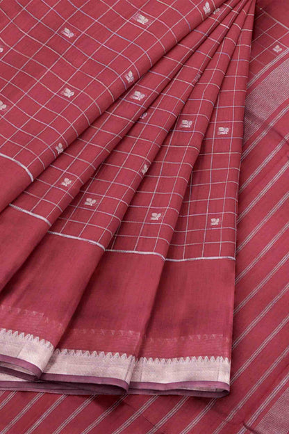 Maroon Semi Maheswari Cotton Chandrika Checks Butta Saree