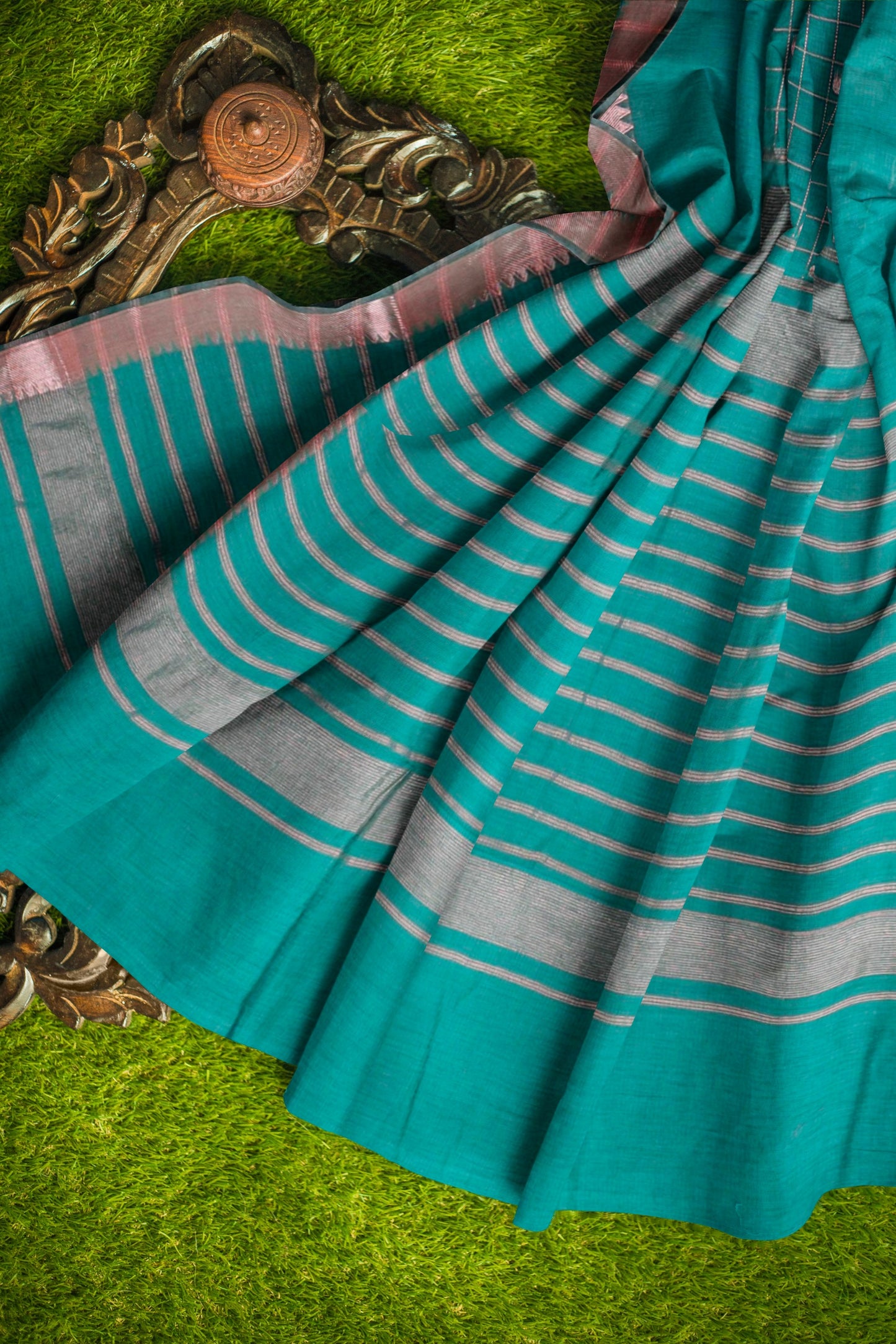 Green Semi Maheswari Cotton Chandrika Checks Butta Saree NAA232