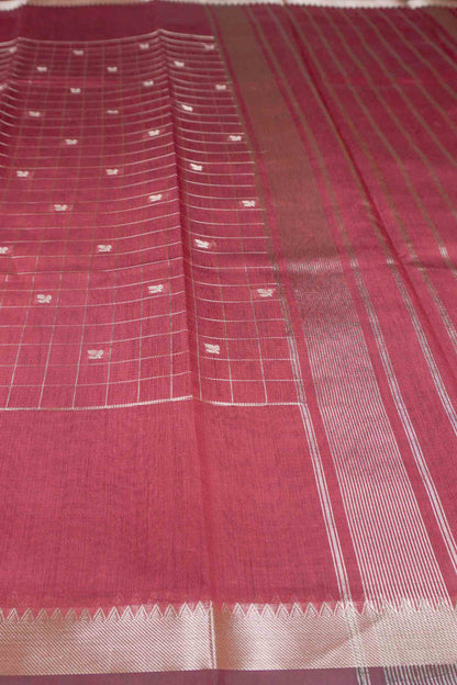 Maroon Semi Maheswari Cotton Chandrika Checks Butta Saree
