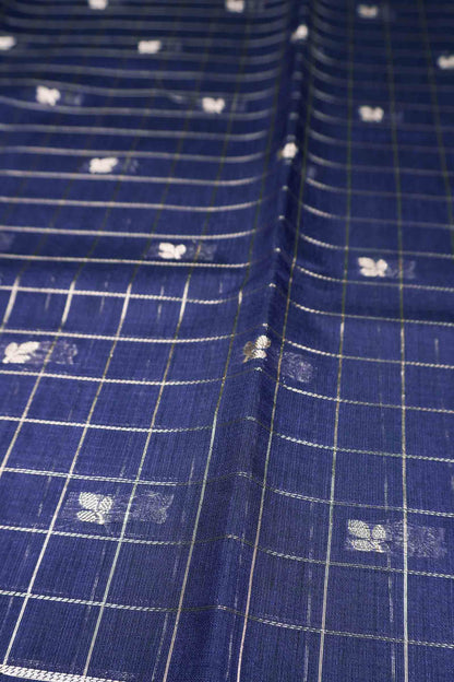 Mid-Night Blue Semi Maheswari Cotton Chandrika Checks Butta Saree