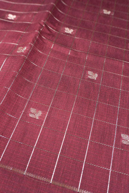 Maroon Semi Maheswari Cotton Chandrika Checks Butta Saree